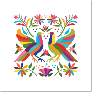 Mexican Otomí Love Birds / Colorful & happy art by Akbaly Posters and Art